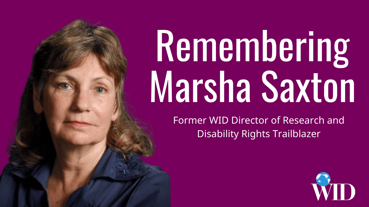 Photo of Dr. Marsha Saxton over purple background