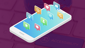 Illustration of a smartphone with various social media icons coming out of it.