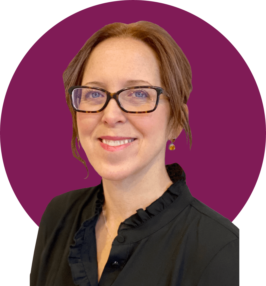 Headshot of Michelle Lantini, a white woman with light brown hair and rectangular glasses