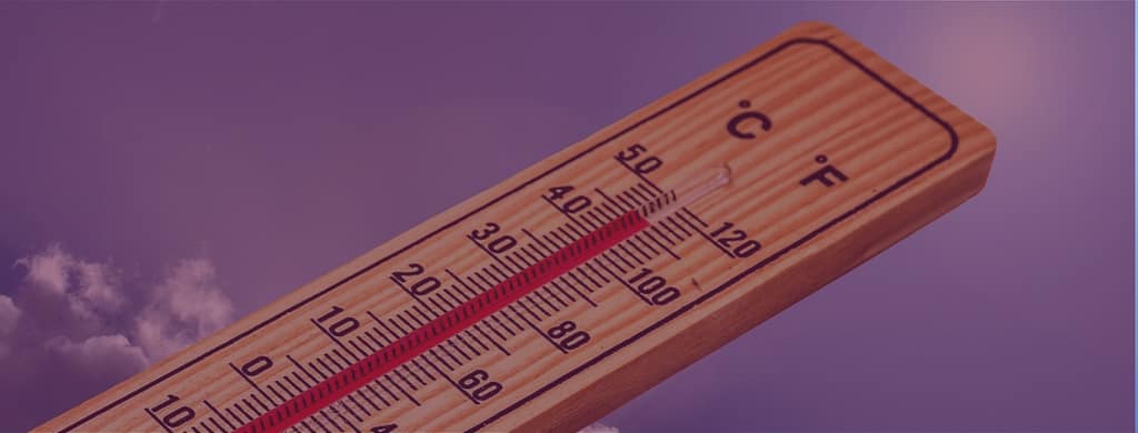 Banner images of a blue sky with light cloud cover and the sun with a thermometer topping out at 120 degrees