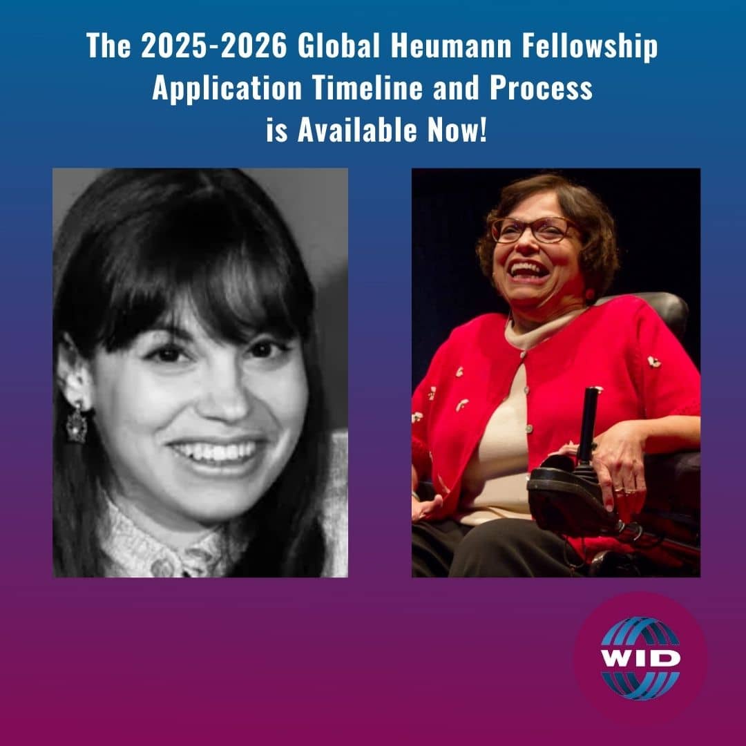 Image of Judy Heumann as a young woman and an image in recent years before her death. Announcing launch 2025-2026 Global Heumann Fellowship Application Timeline and Process