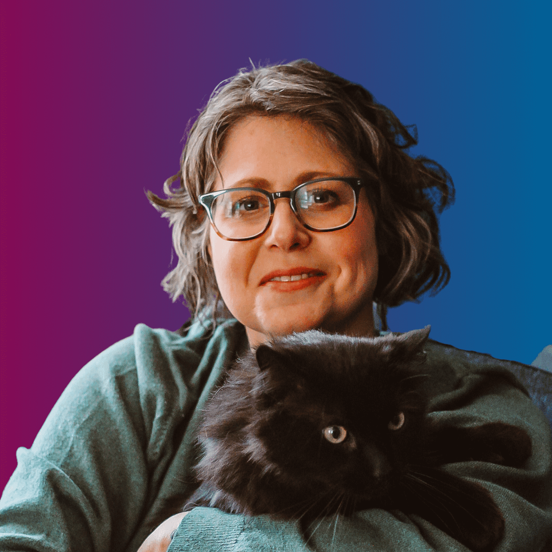 headshot of Global Heumann Fellow Becca Lory Hector, United States, holding her cat