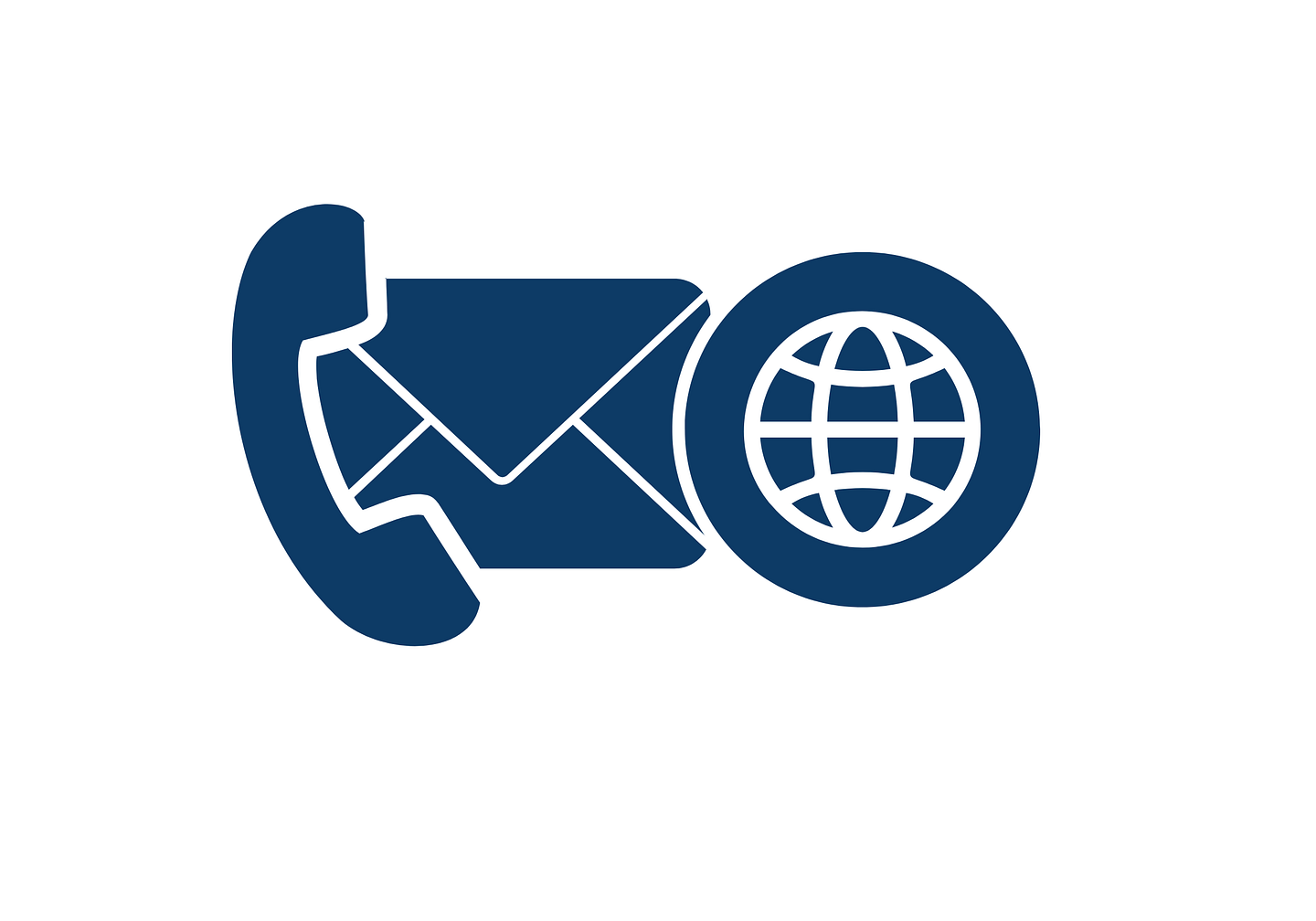 Graphic of phone icon, envelope icon, and World Wide Web icon.