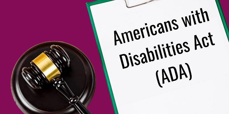 a clipboard with Americans with Disabilities Act written on it and a gavel beside it.