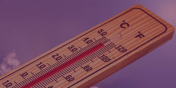 Banner images of a blue sky with light cloud cover and the sun with a thermometer topping out at 120 degrees