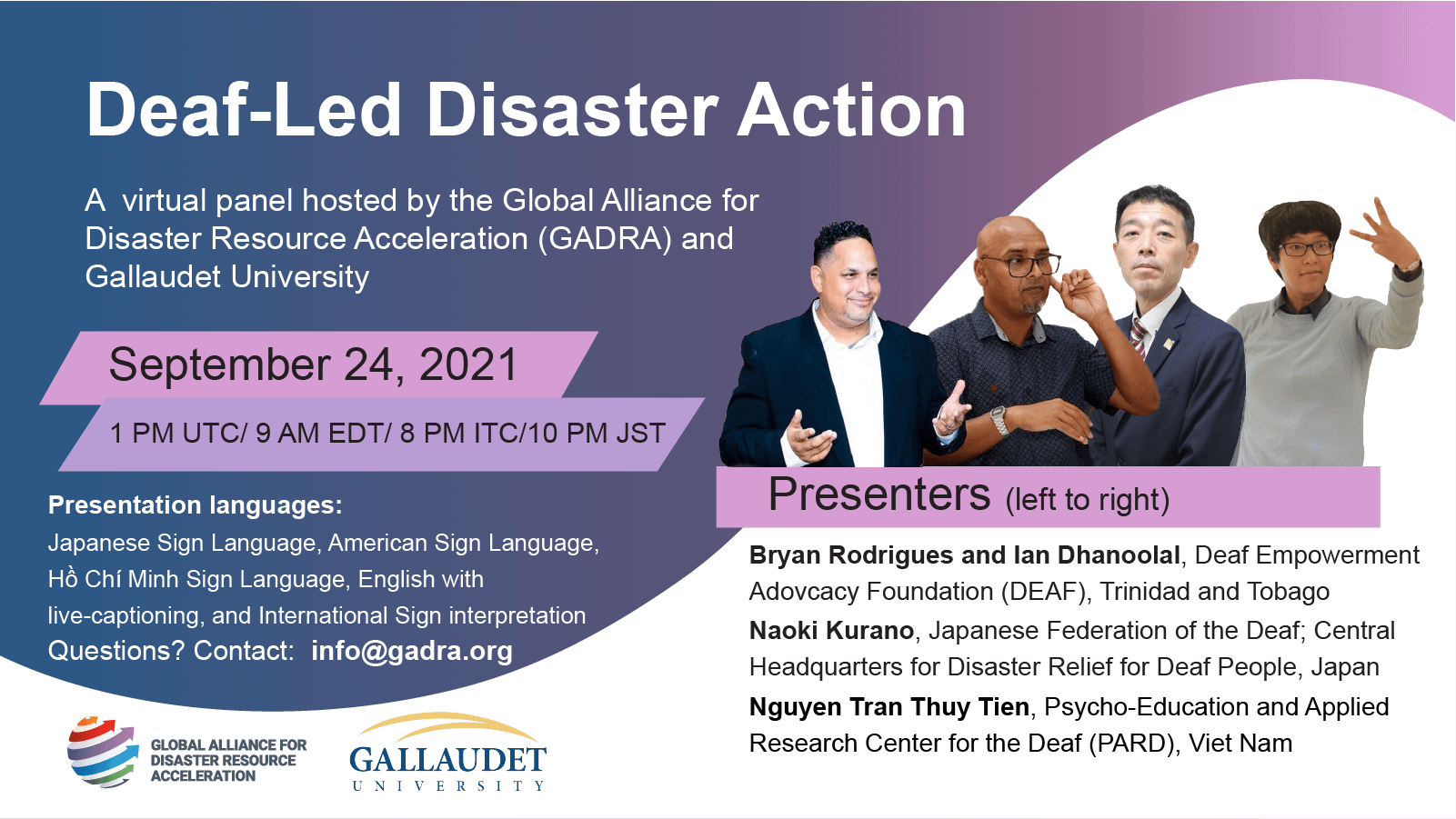 Event announcement graphic with 4 Deaf presenters collaged into one image. All text repeated in body text.